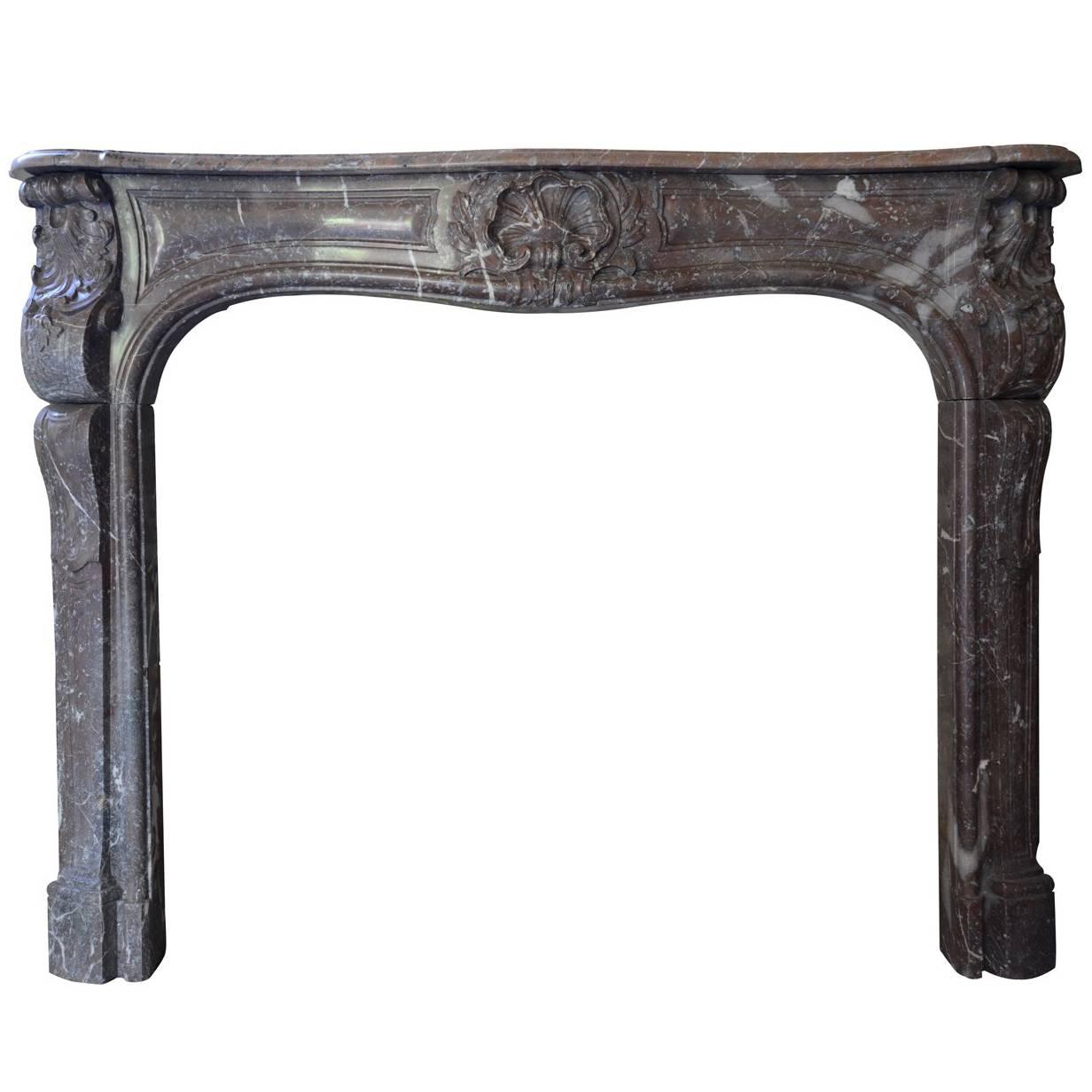 French Louis XV Style in Royal Red Marble Fireplace, 19th Century For Sale