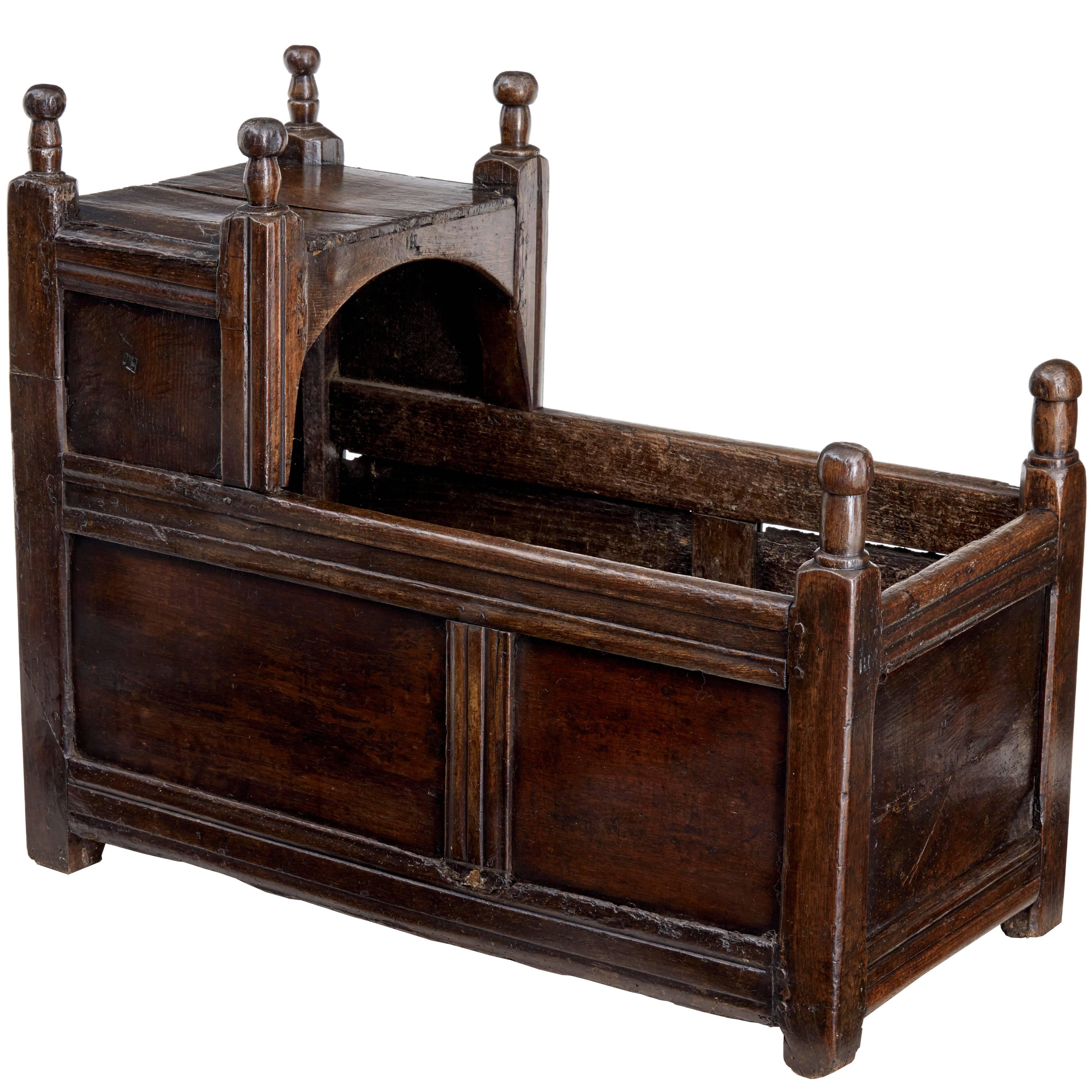 17th Century Carved Oak Cot