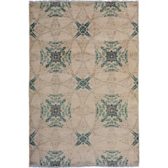 One-of-a-Kind Patterned & Floral Wool Hand-Knotted Area Rug, Bone, 4' 1 x 6' 2