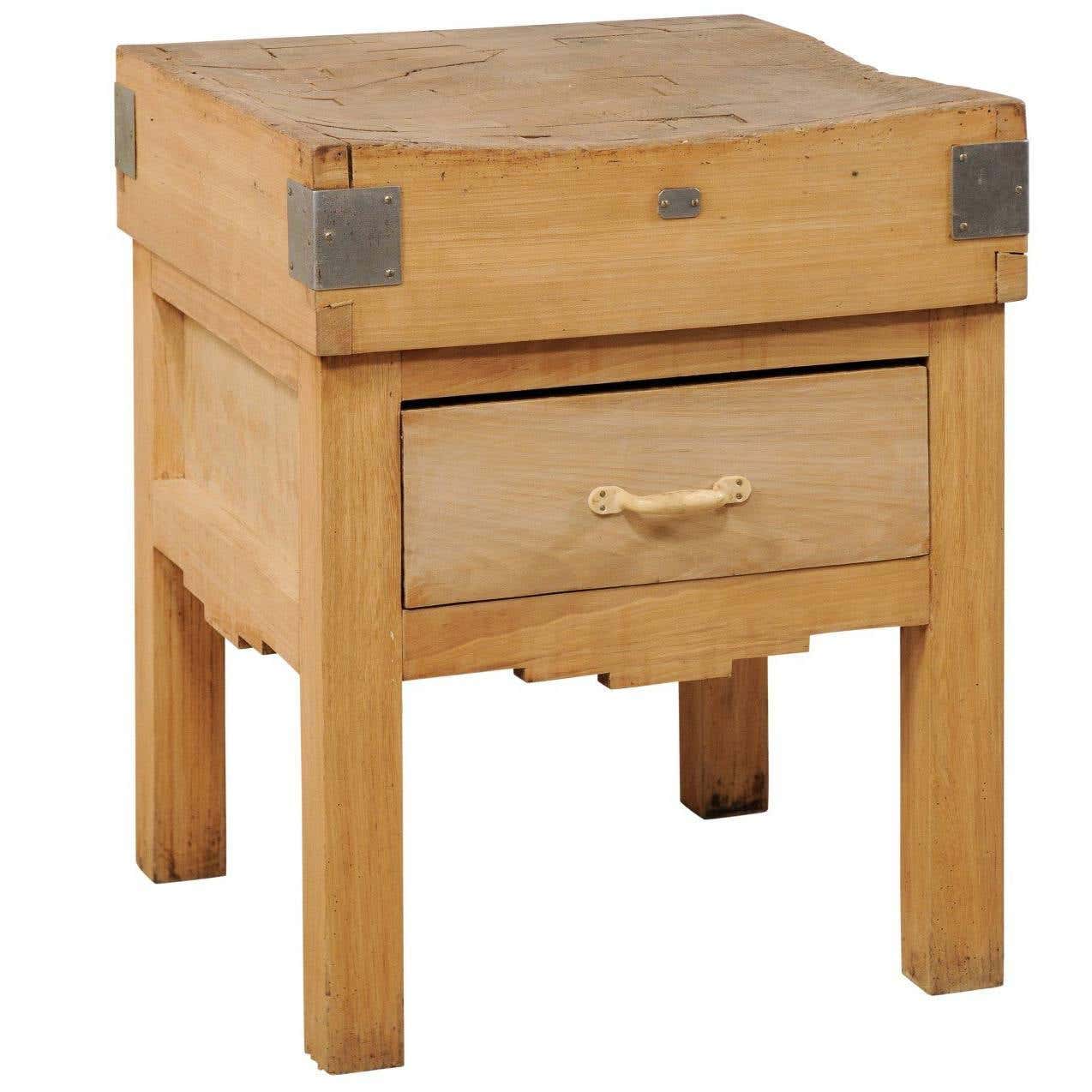 Vintage Swedish Butcher Block Side Table with Geometric Skirt and ...