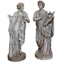 Pair of French Zinc Classical Statues Representing the Arts and Sciences 4