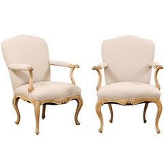 Pair of Lovely 19th Century Italian Upholstered Armchairs with Cabriole Legs