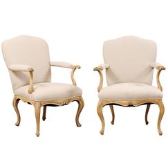 Pair of Lovely 19th Century Italian Upholstered Armchairs with Cabriole Legs