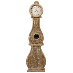Antique Swedish, 19th Century Painted/Scraped Wood Fryksdahl Floor Longcase Clock