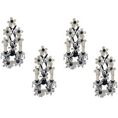 Set of Four Early 20th Century Maison Baques Style Flower Prism Sconces 7