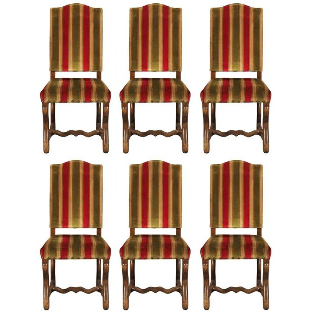 Set of Six Walnut Jacobean Style Side Chairs