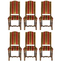 Vintage Set of Six Walnut Jacobean Style Side Chairs