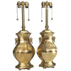 Pair of Heavy Brass Asian Style Table Lamps Pair of Heavy Brass Asian Style Table Lamps