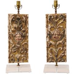 Pair of Italian 18th Century Gilded and Carved Wood Fragment Table Lamps 5