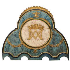 19th Century French Painted Wood Trefoil Wall Plaque of Blue and Gold