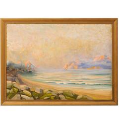 Swedish Mid-20th Century Large Oil Painting of a Rocky Seaside Landscape Scene