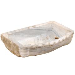 Elegant 19th Century European Solid Marble Sink in Light Color with Grey Veining