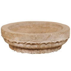 19th Century Hand-Carved Stone Bowl from Kerala India with Surrounding Pattern