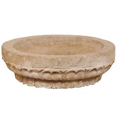 19th Century Hand-Carved Stone Bowl from Kerala India with Surrounding Pattern 7