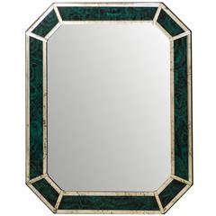 Large Size Deep Green and Teal Colored Malachite Wall Mirror with Antiqued Glass