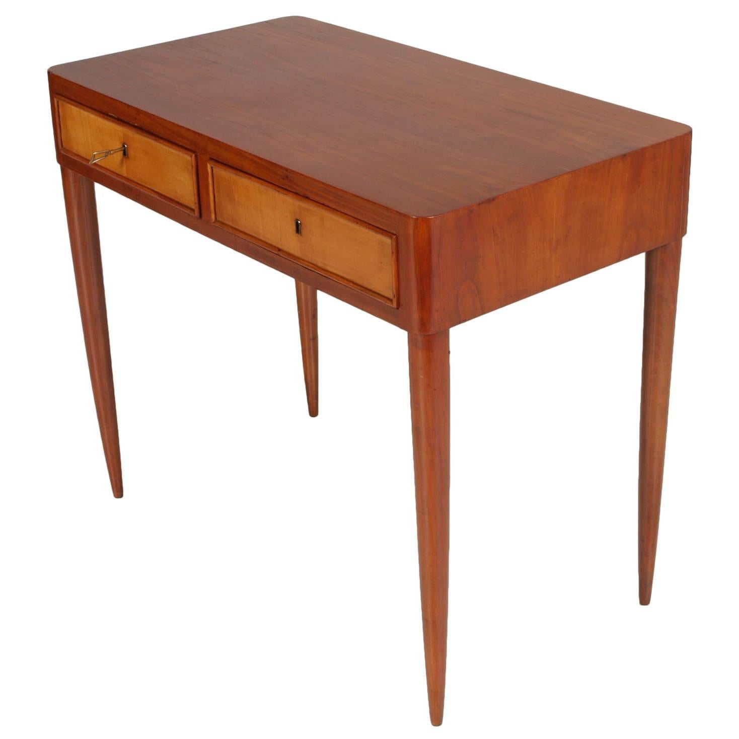 Mid-Century Desk or Vanity Gio Ponti Style Massive Walnut, Cherry Slab Applied