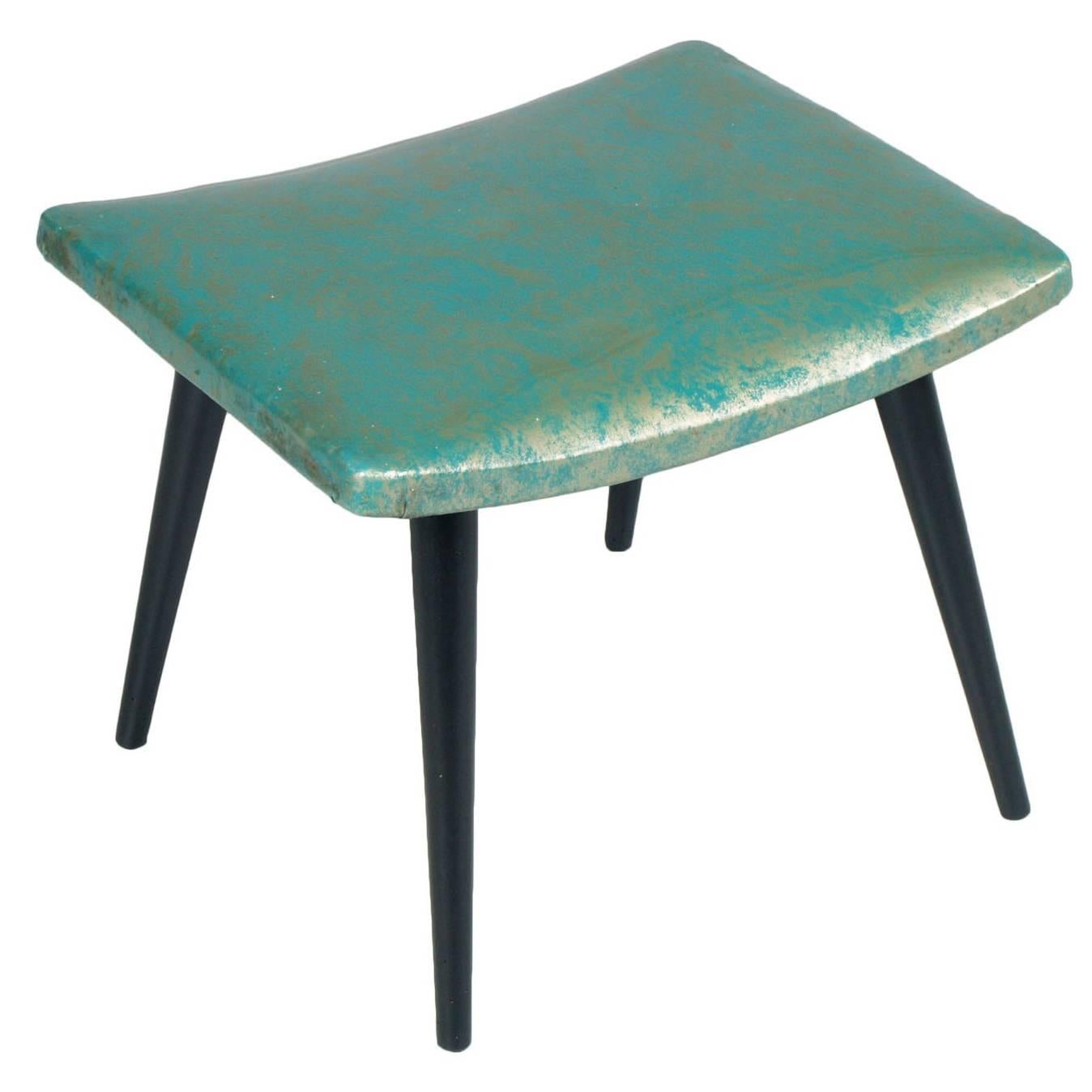 Mid-Century Stool Vittori Dassi Style Ebonized Walnut Upholstery Plasticized For Sale