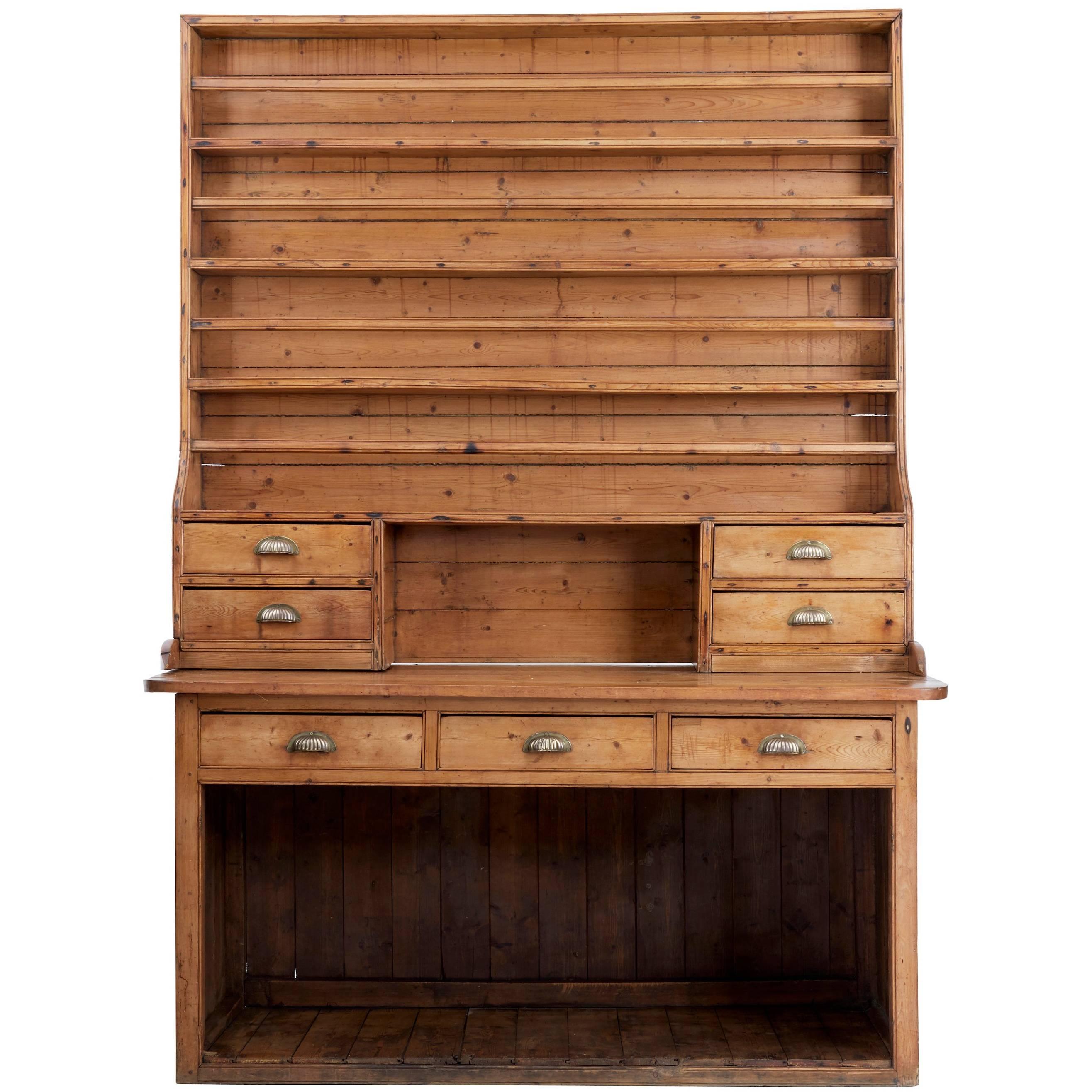 19th Century Rustic Victorian Pine Dresser and Rack