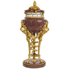 Neoclassical Style Ormolu and Porphyry Cercle Tournant Fine French Mantel Clock