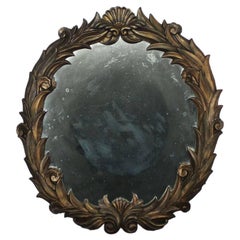 Large Antique Foliate Round Plaster Mirror in the Style of Serge Roche