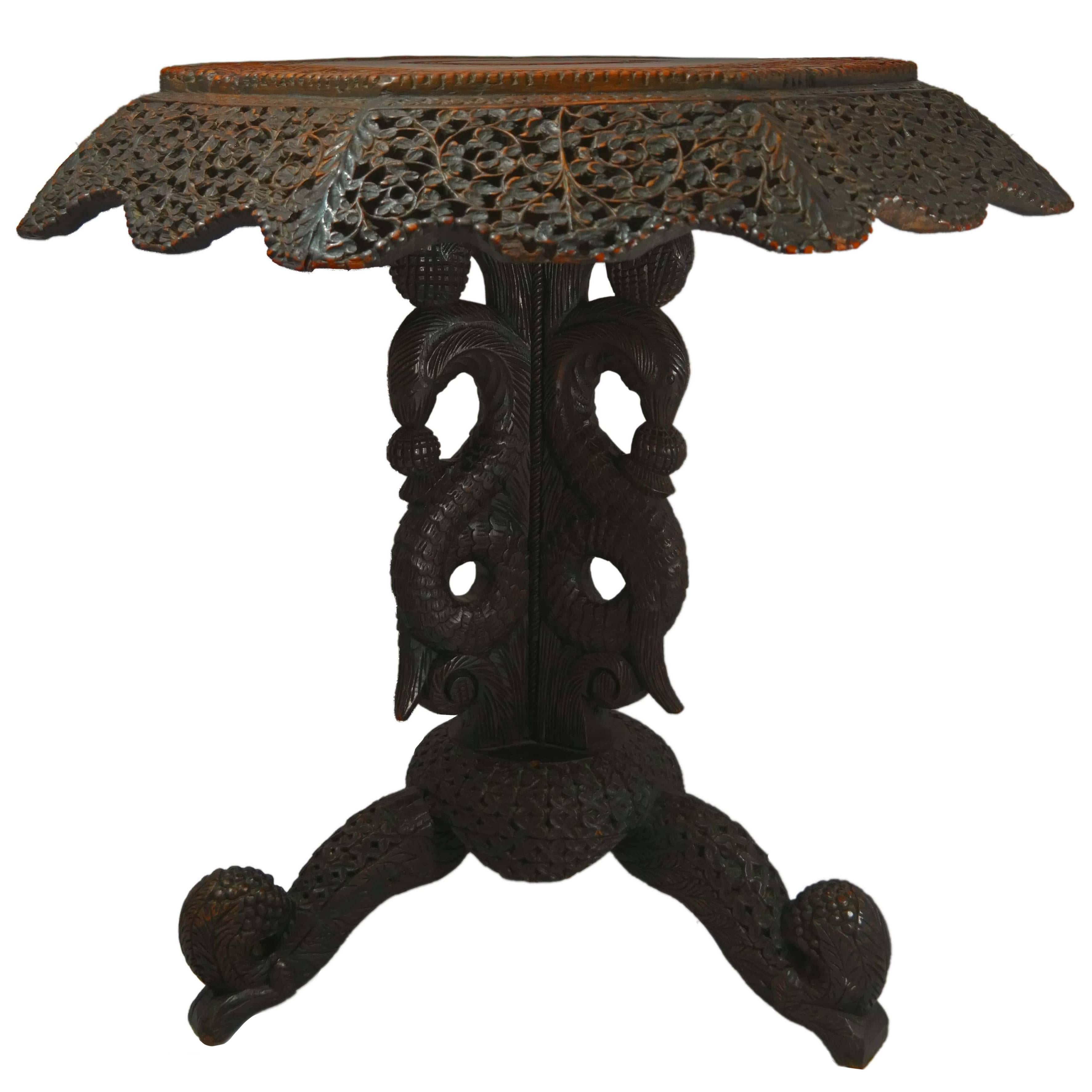 Early 20th Century Anglo-Indian Hand-Carved Rosewood Side Table