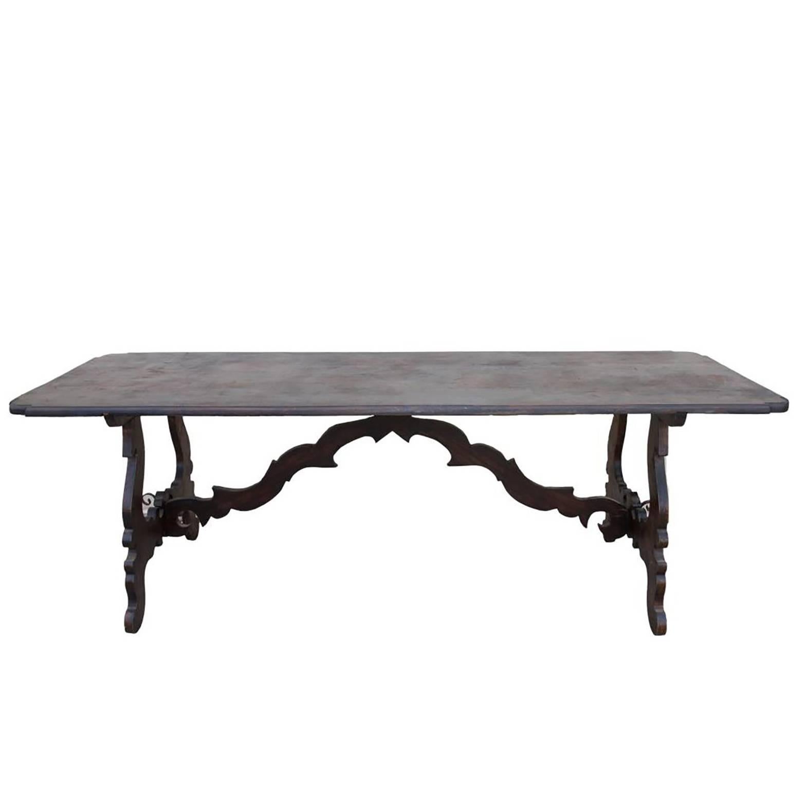 Italian Baroque Style Late 19th Century Dark Wood Monastery Table with Lyre Legs
