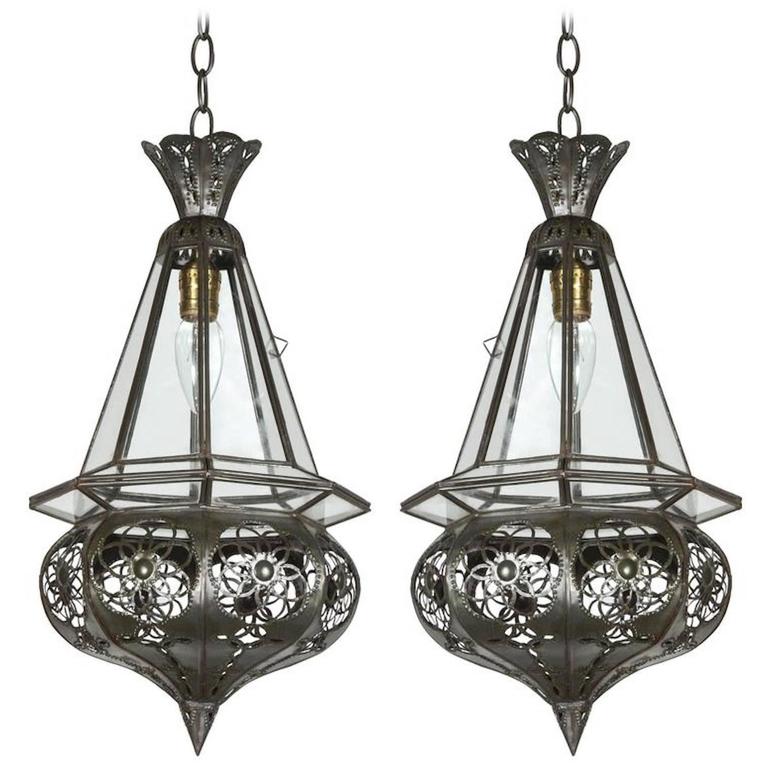 Moroccan Glass Pendant Light pair of moroccan moorish clear glass pendants for sale
