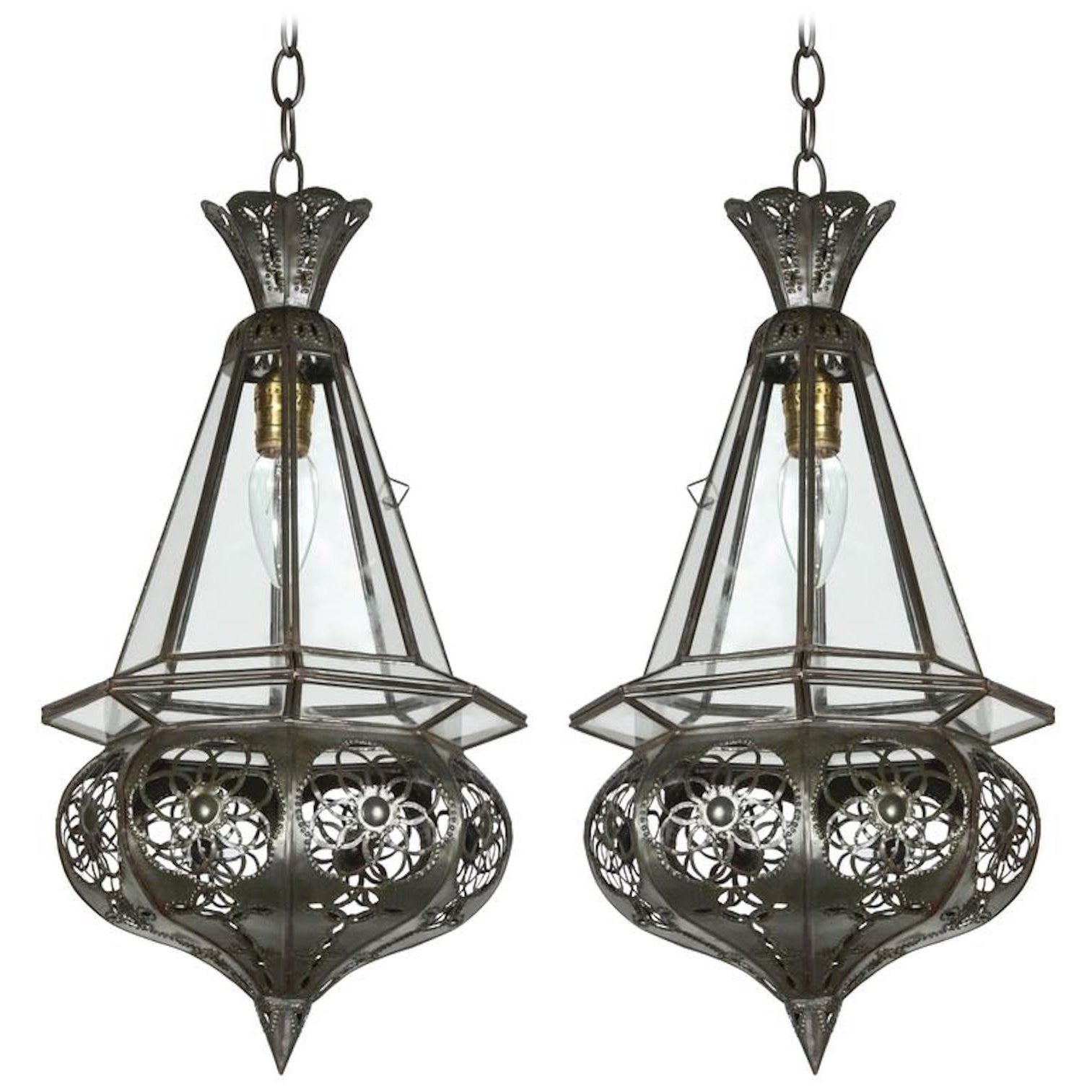 Pair Of Moroccan Moorish Clear Glass Pendants At 1stdibs