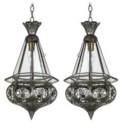 Pair of Moroccan Moorish Clear Glass Pendants