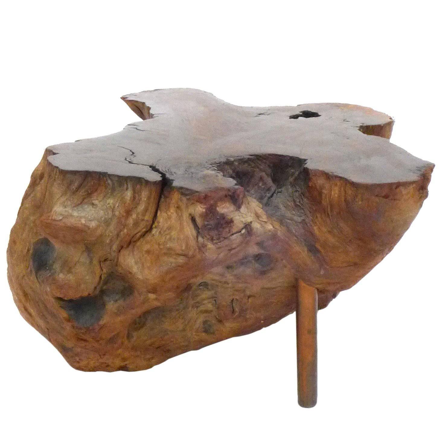 Burl Wood and Copper Side Table