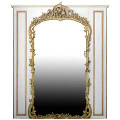 Louis XV Style Gilded Wood and White Rechampi Trumeau, 19th Century