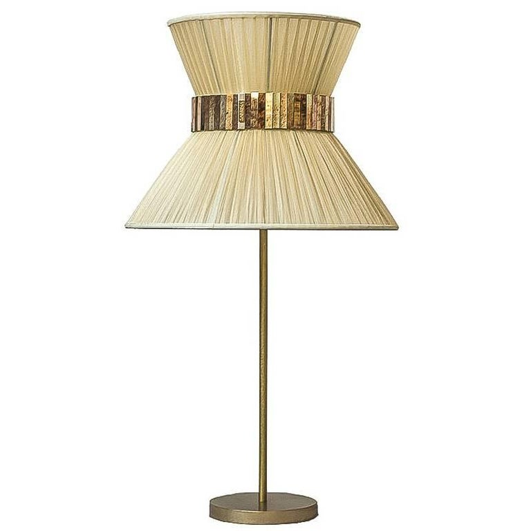  Tiffany contemporary table Lamp 40 ivory Silk Antique Brass,Silvered Glass      For Sale