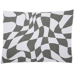 Altered States Grey & White Wavy Checkerboard Recycled Cotton Throw Blanket 4