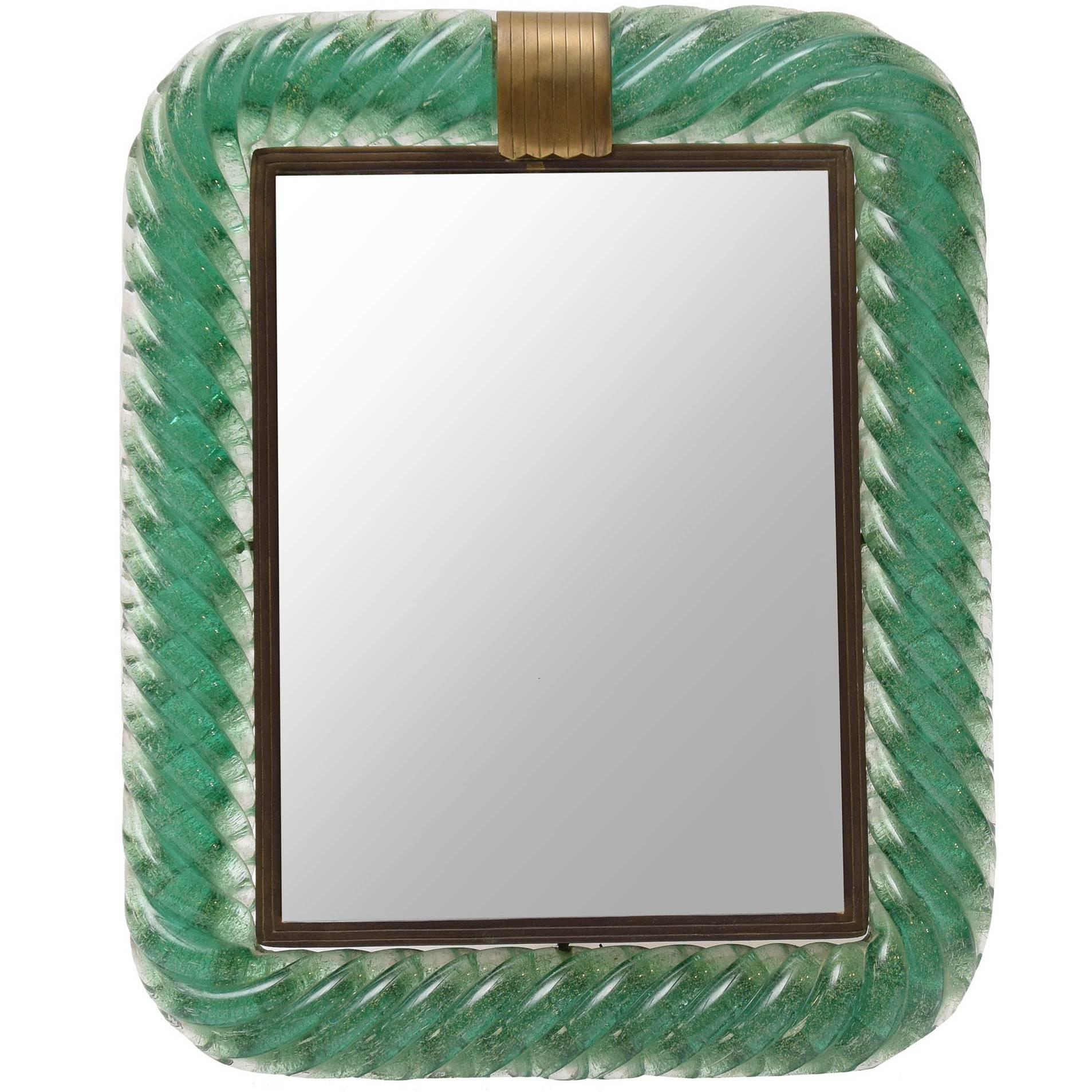 1930s, Venini Carlo Scarpa Table Mirror with Frame in Green Glass