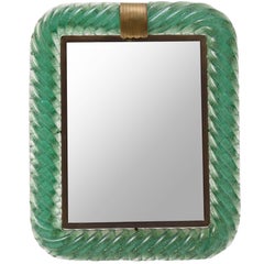 1930s, Venini Carlo Scarpa Table Mirror with Frame in Green Glass