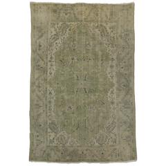 Antique Turkish Oushak Rug with Modern Style in Muted Green Colors 10