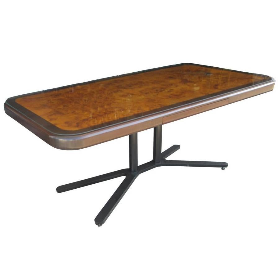 Vintage Helikon Burled Top Desk Table on a Bronze Base