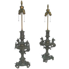 Pair of Bronze Meiji-Style Lamps