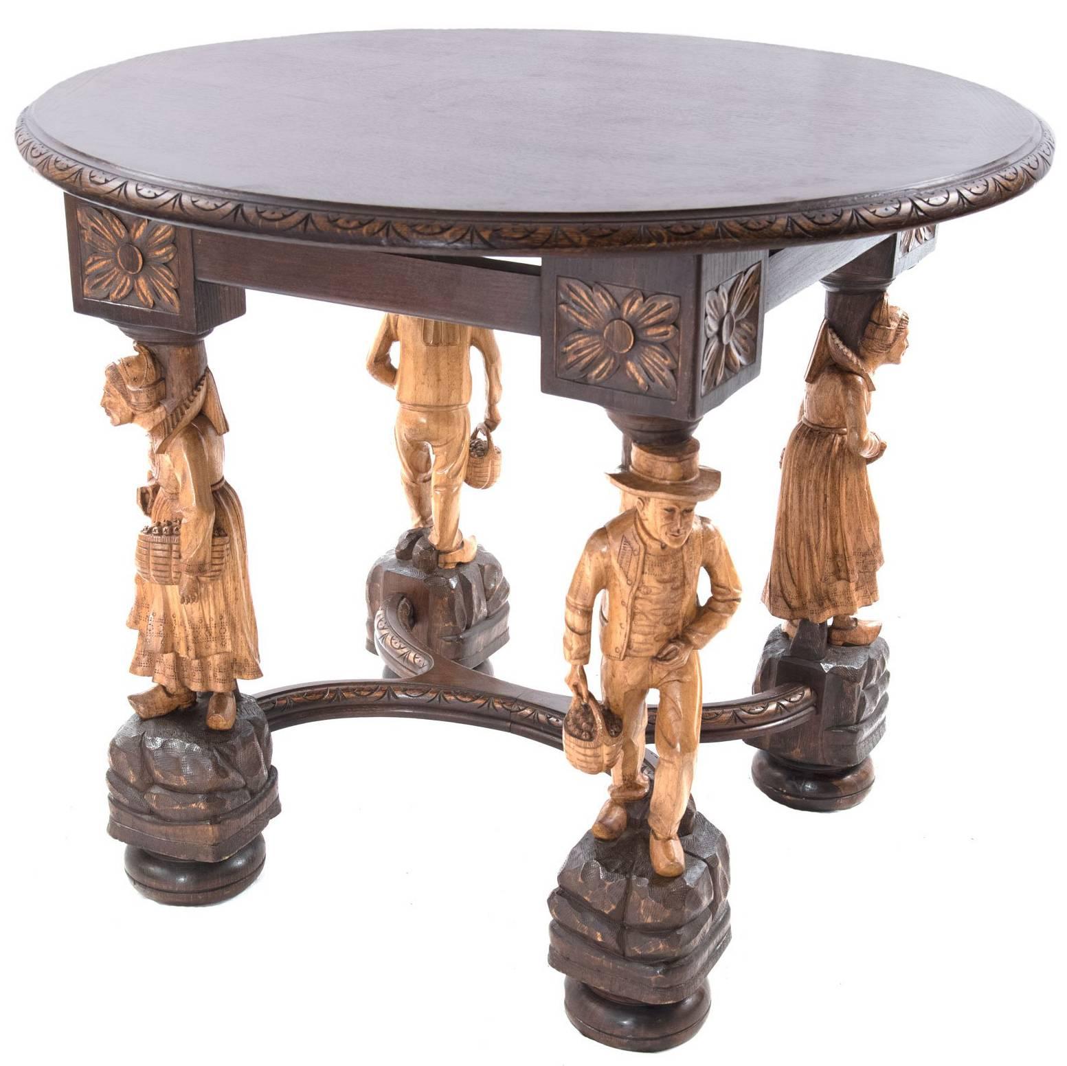 19th Century French Gueridon Table with Carved Figural Legs For Sale