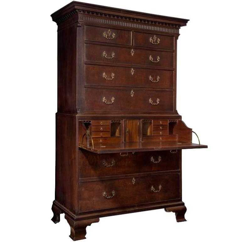 George II Mahogany Secretaire Chest-on-Chest. For Sale