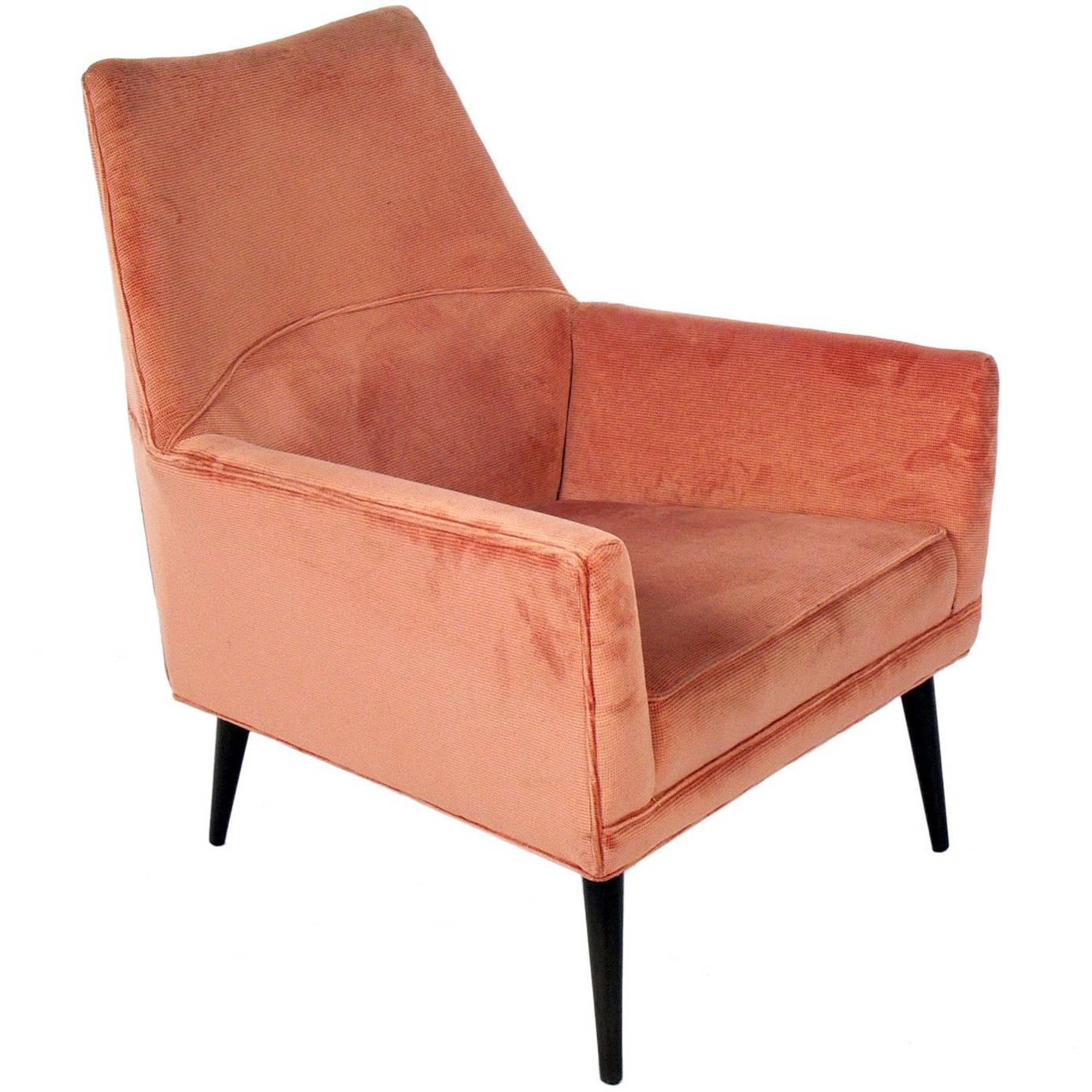 Angular "Squirm" model lounge chairs, designed by Paul McCobb, American, circa 1950s. These chairs are currently being reupholstered and can be completed in your fabric. The price noted below Includes reupholstery in your fabric. The legs