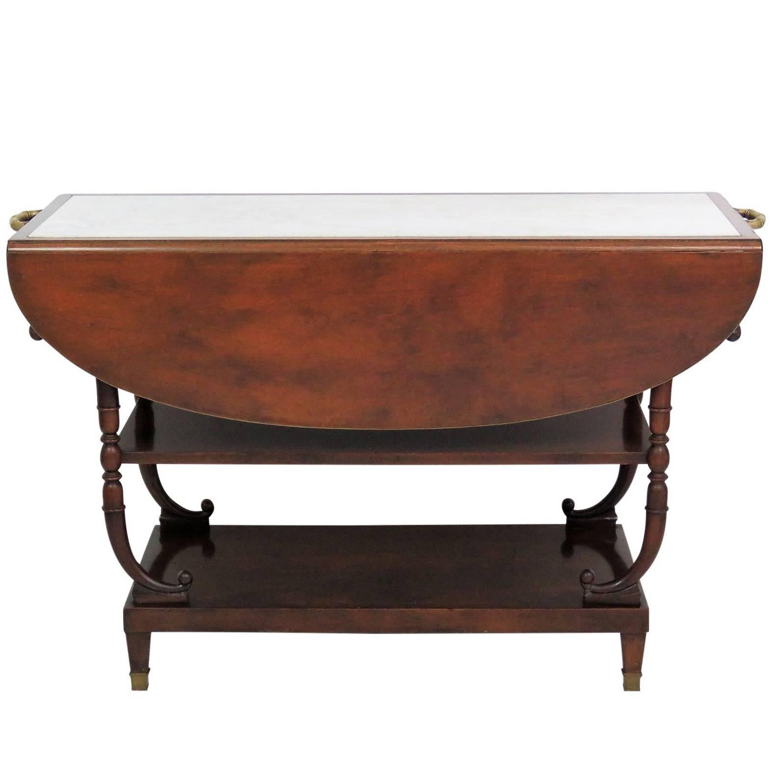 Directoire Style Marble-Top Mahogany Drop-Leaf Bar Cart Server