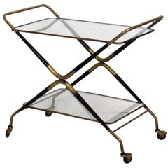 Gio Ponti Style Italian Modern Brass and Glass Bar Cart