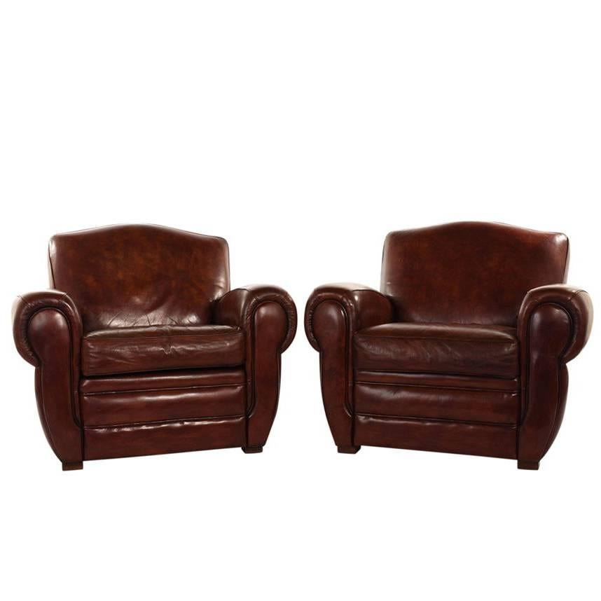 Pair of Art Deco-Style Leather Club Chairs