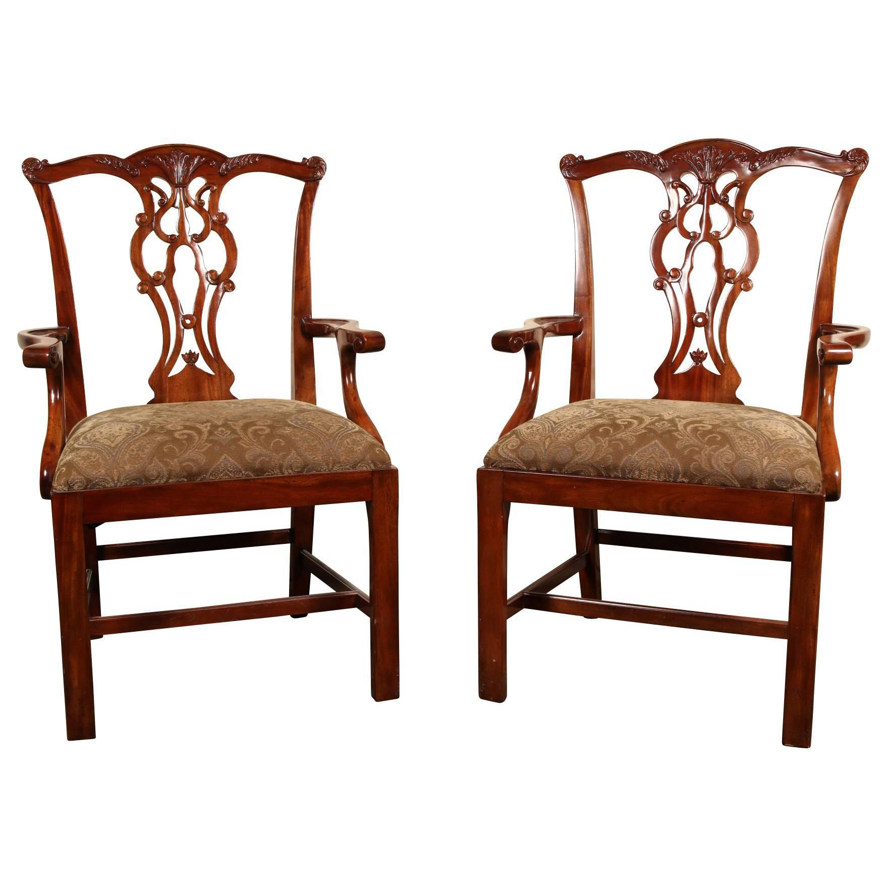 Pair of Theodore Alexander Mahogany Arm Chairs