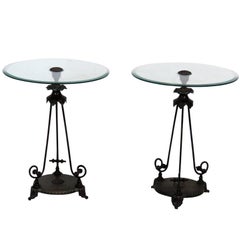 Pair of Regency Style Metal Glass Top Side Tables