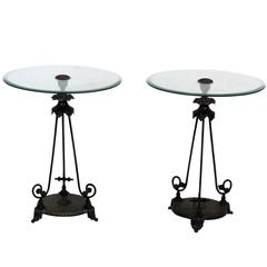 Pair of Regency Style Metal Glass Top Side Tables 9