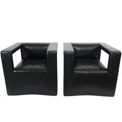 Pair of Back Leather De Sede Lounge Armchairs 9