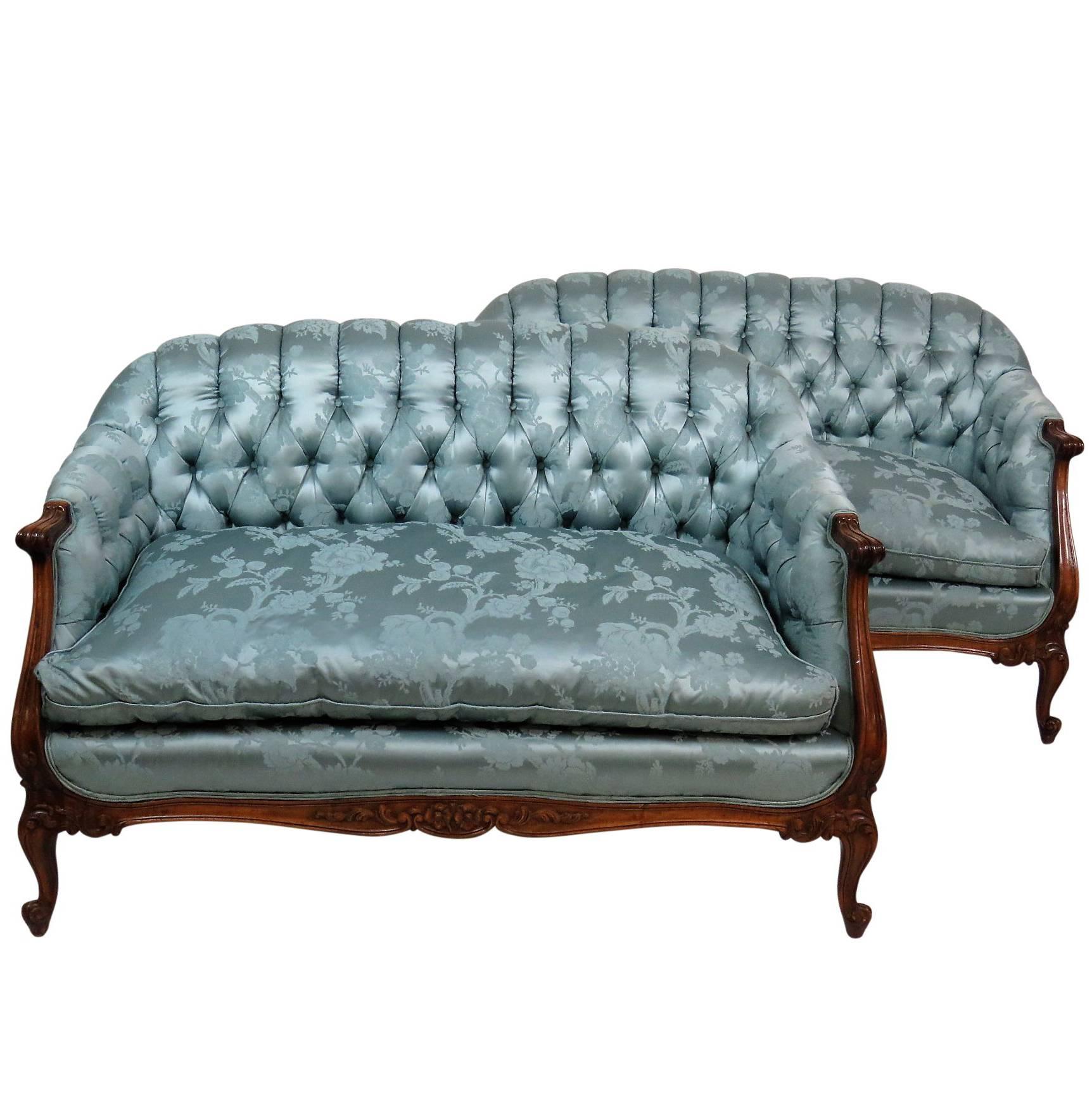 Pair of Louis XVI Style Tufted Settees