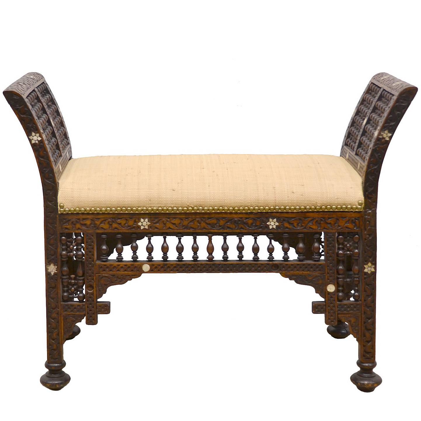 19th Century Moroccan Bench with Mother of Pearl and Bone Inlay